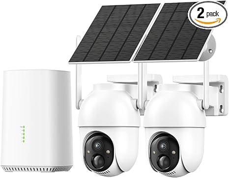 Aume Security Cameras Wireless Outdoor with Home Base, No Subscription, Solar Powered, 4MP Live View, 360° Panoramic View, Color Night Vision, Local Storage, Support 5G&2.4G WiFi, Home Security System