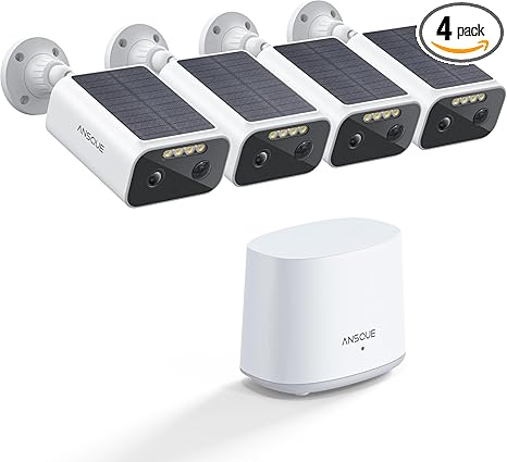 Solar Security Cameras Wireless Outdoor, 4-Cam-Kit, 2K Home Security Camera System, 365-Day Battery Life, No Subscription Fee, Easy to Install, Color Night Vision, Local Storage