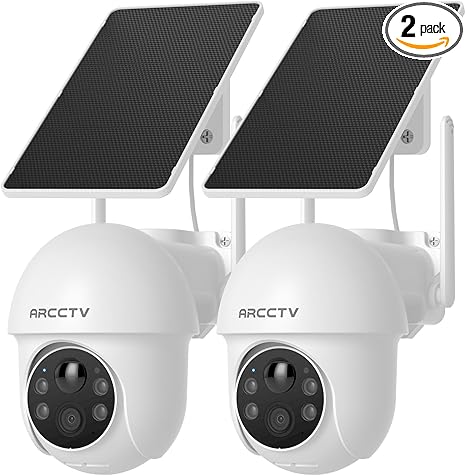 Solar Security Cameras Wireless Outdoor, 4MP 360° View Battery Powered Outdoor Camera, Night Vision with Spotlight, 2-Way Audio, PIR Motion Sensor, 2.4G/5G Dual Band WiFi (2 Pack)
